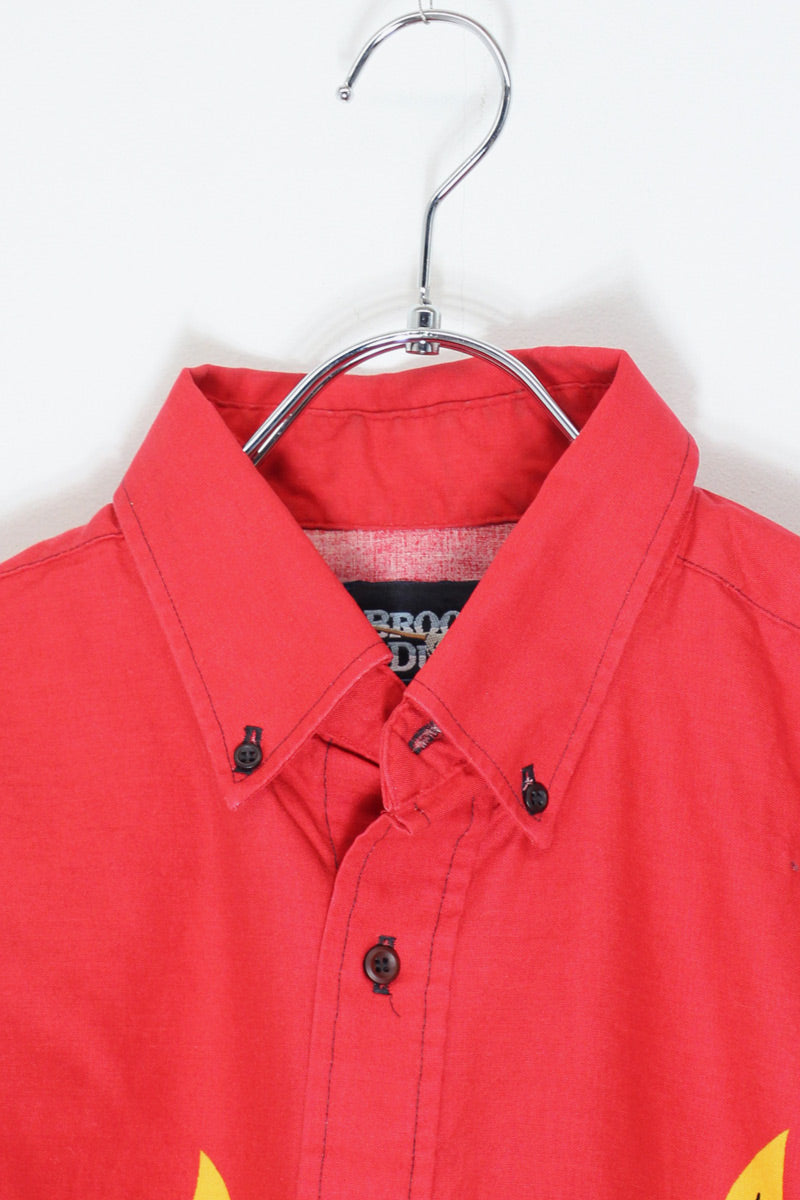90'S L/S FLAME DESIGN SHIRT / RED / BLACK [SIZE: L USED]