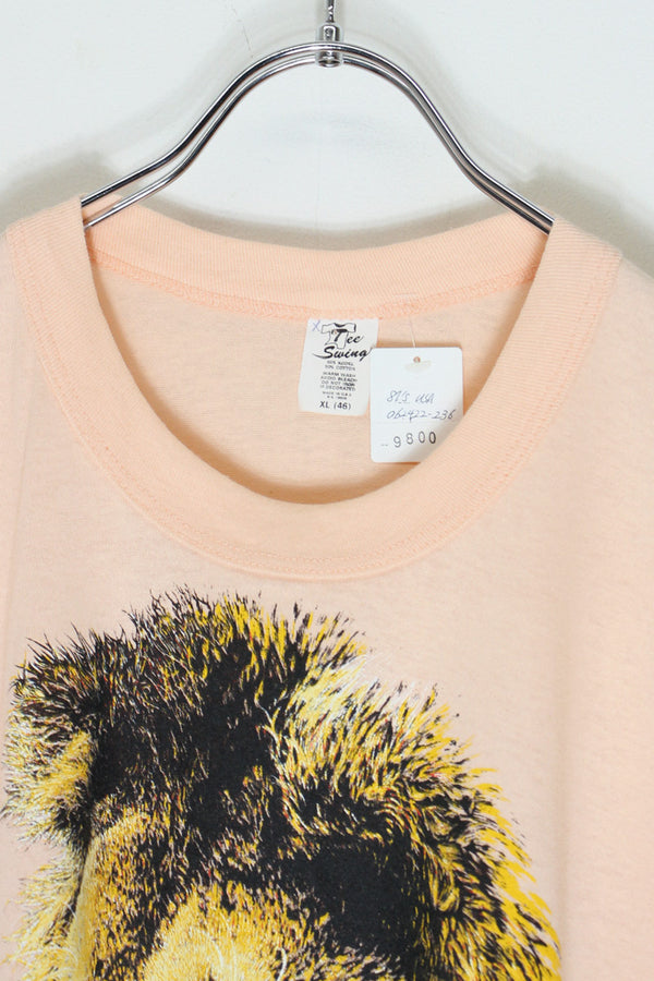 MADE IN USA 87'S S/S LION ANIMAL PRINT T-SHIRT / PINK [SIZE: XL USED]