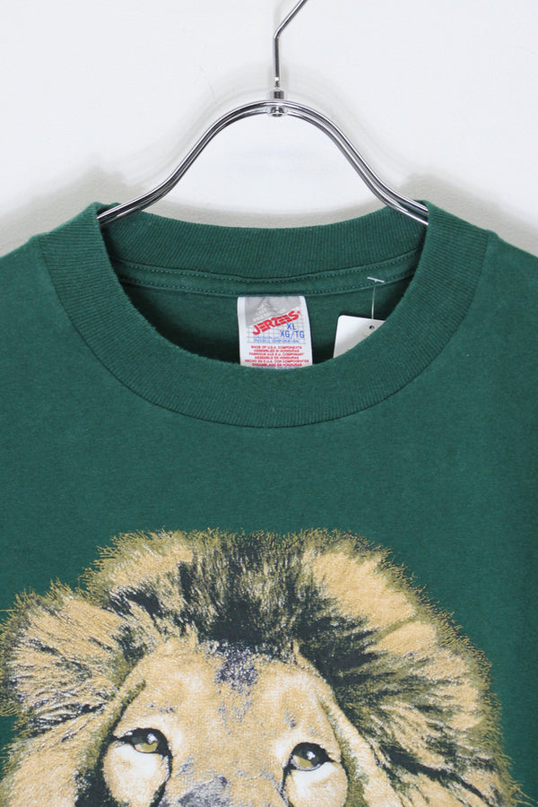 90'S S/S LION FOAM PRINT ANIMAL T-SHIRT / GREEN [SIZE: XL USED]