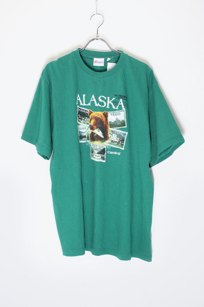 S/S ALASKA BEAR PRINT ANIMAL T-SHIRT / GREEN [SIZE: XL USED]