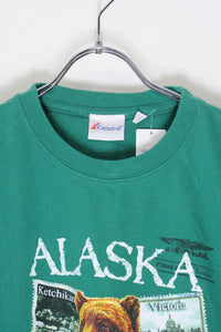 S/S ALASKA BEAR PRINT ANIMAL T-SHIRT / GREEN [SIZE: XL USED]