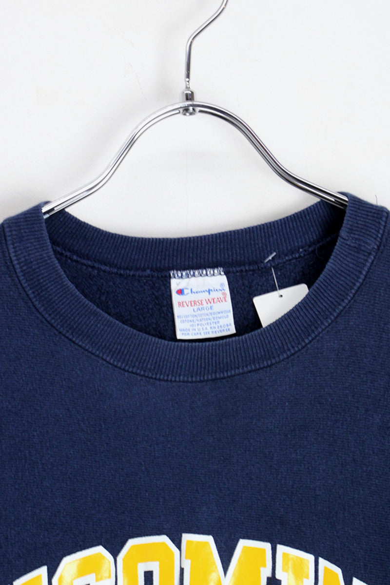 MADE IN USA 90'S LYCOMING SOFTBALL REVERSE WEAVE SWEAT SHIRT / NAVY [SIZE: L USED]