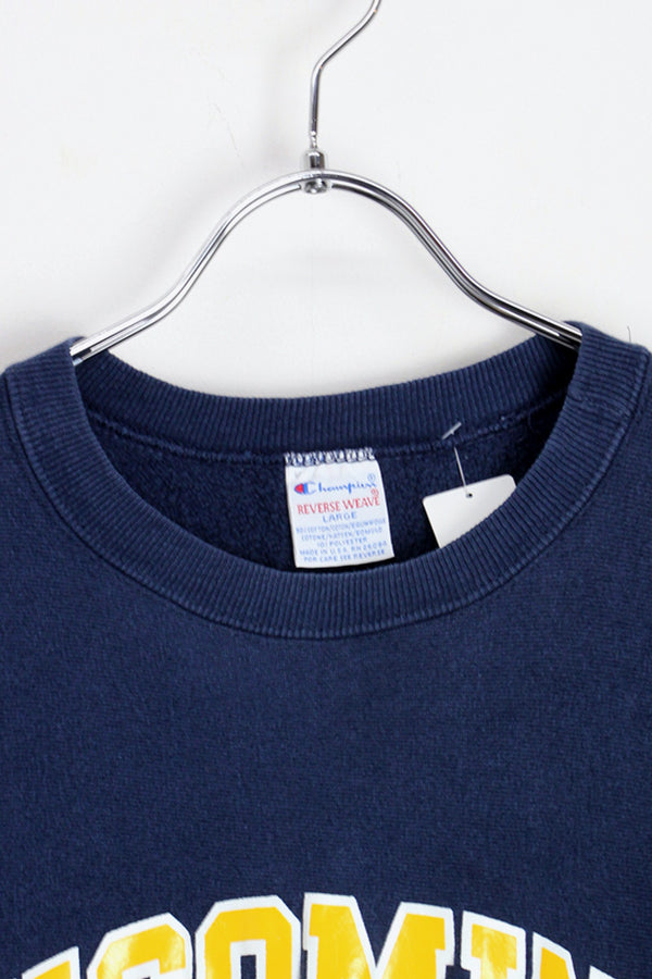 MADE IN USA 90'S LYCOMING SOFTBALL REVERSE WEAVE SWEAT SHIRT / NAVY [SIZE: L USED]