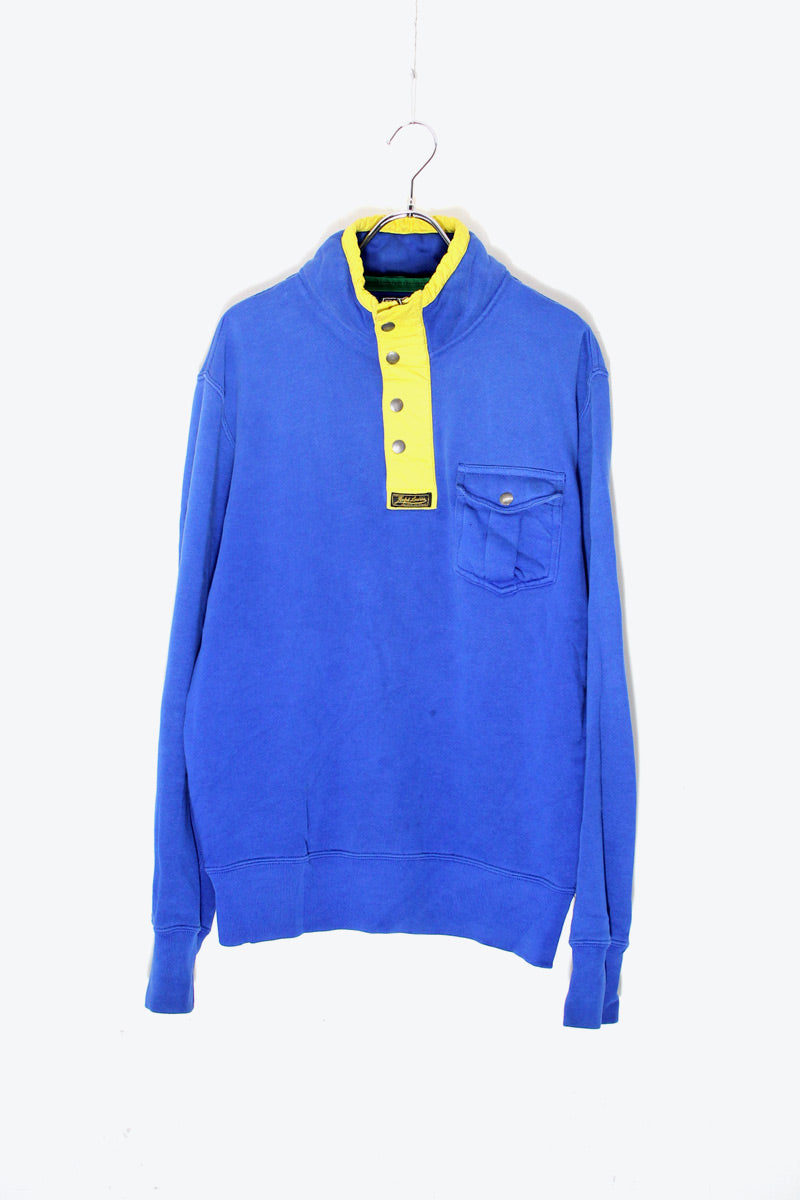 90s HALF-ZIP SWEATSHIRT / BLUE / YELLOW [SIZE: M USED]