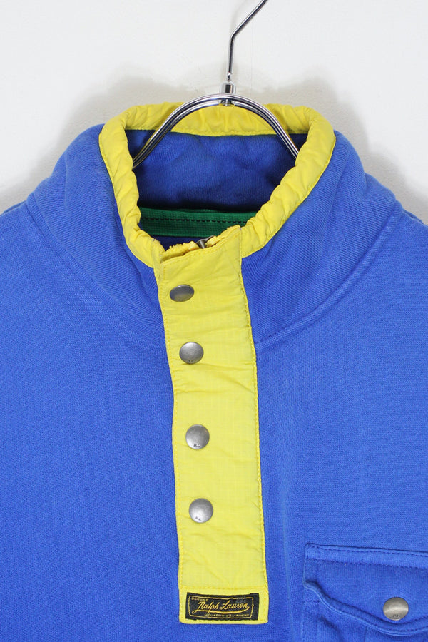 90s HALF-ZIP SWEATSHIRT / BLUE / YELLOW [SIZE: M USED]
