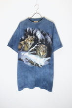 画像をギャラリービューアに読み込む, MADE IN USA 90&#39;S S/S TIE-DYE WOLF PRINT ANIMAL T-SHIRT / NAVY [SIZE: L USED]
