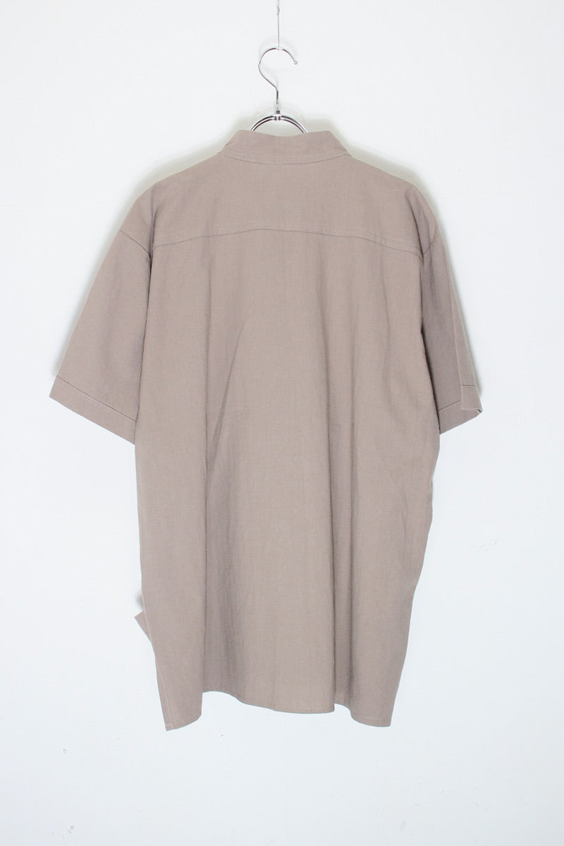 S/S STAND COLLAR CUBA DESIGN COTTON SHIRT / BEIGE [SIZE: M USED]