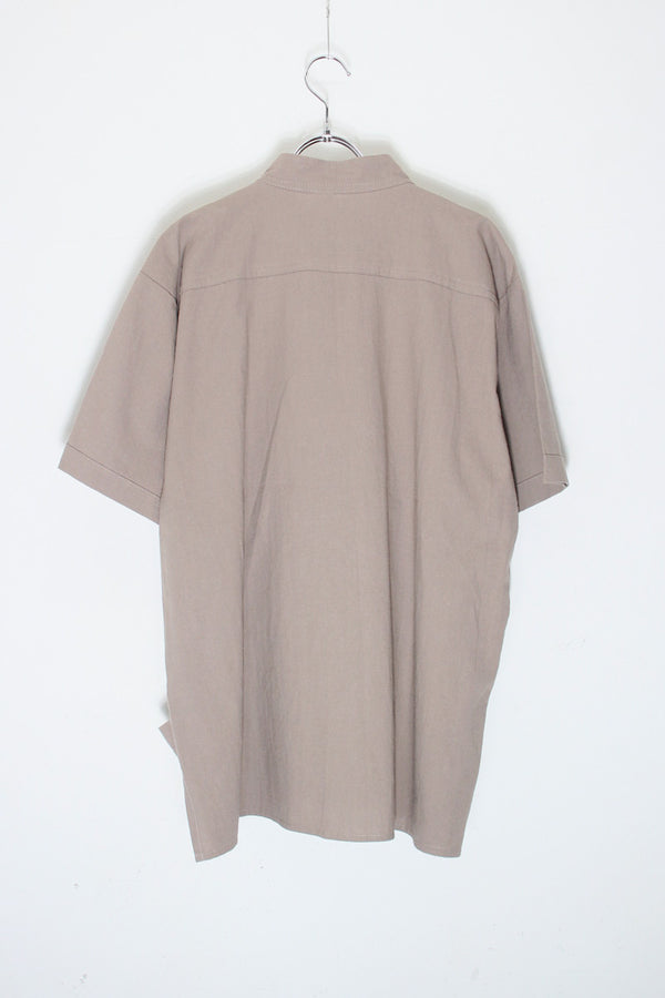 S/S STAND COLLAR CUBA DESIGN COTTON SHIRT / BEIGE [SIZE: M USED]