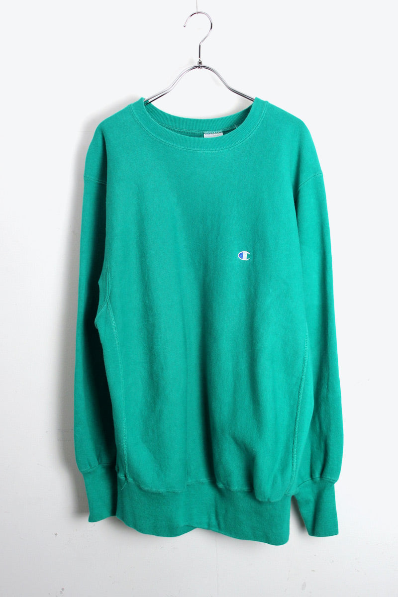 MADE IN USA 90'S ONE POINT REVERSE WEAVE SWEATSHIRT / EMERALD GREEN [SIZE: XL USED]