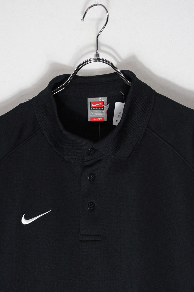90'S L/S ONE POINT POLO SHIRT / BLACK [SIZE: XL DEADSTOCK/NOS]