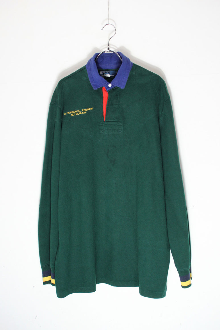 90'S L/S RUGBY SHIRT / GREEN/NAVY [SIZE: L USED]