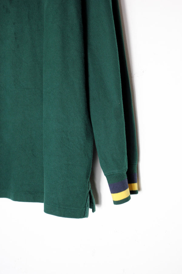 90'S L/S RUGBY SHIRT / GREEN/NAVY [SIZE: L USED]