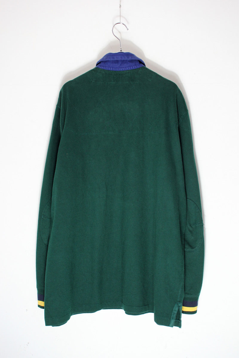 90'S L/S RUGBY SHIRT / GREEN/NAVY [SIZE: L USED]
