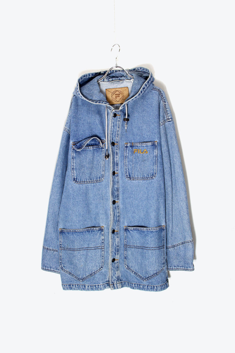 DENIM COVERALL MIDDLE HOODIE / INDIGO [SIZE: L equivalent USED]