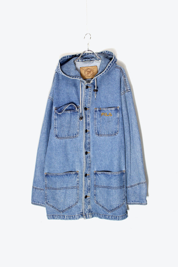 DENIM COVERALL MIDDLE HOODIE / INDIGO [SIZE: L equivalent USED]