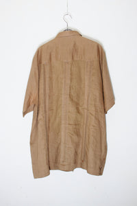 MADE IN MEXICO 90'S S/S LINEN CUBA SHIRT / BROWN [SIZE: XL USED]