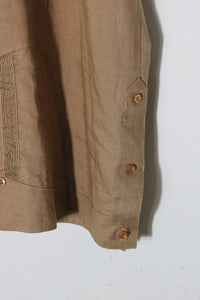 MADE IN MEXICO 90'S S/S LINEN CUBA SHIRT / BROWN [SIZE: XL USED]