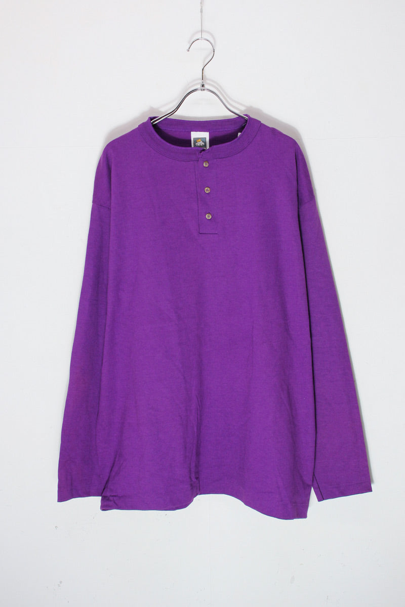 MADE IN USA 90'S L/S HENLY NECK T-SHIRT / PURPLE [SIZE: L USED]