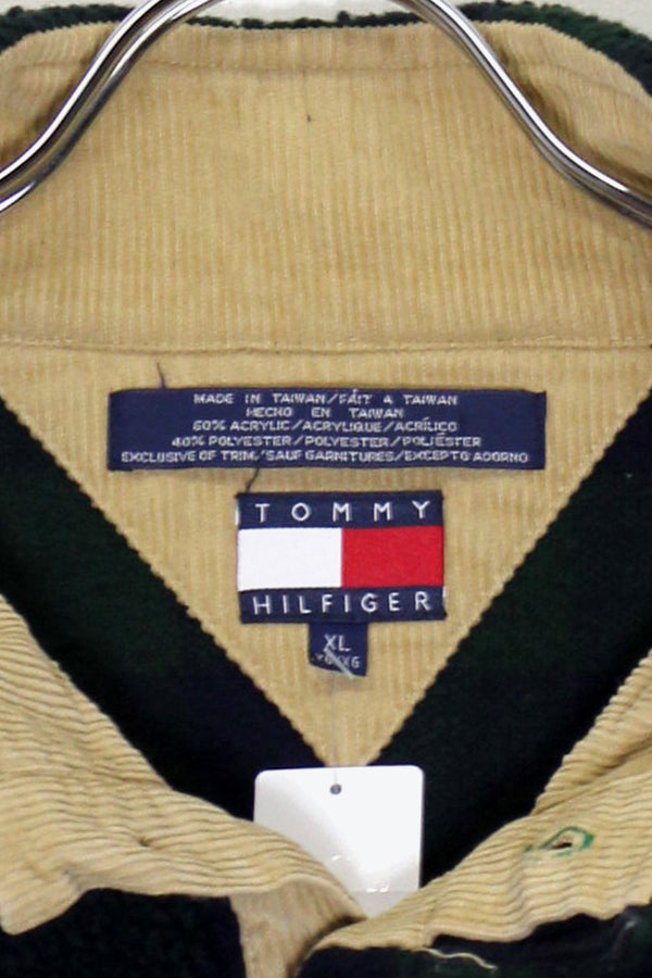 90'S PULLOVER CHECK FLEECE JACKET / GREEN / NAVY［ SIZE: XL USED ]