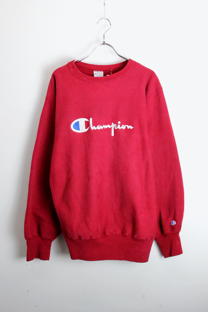 MADE IN USA 90'S LOGO REVERSE WEAVE SWEATSHIRT / WINE RED [SIZE: XL USED]