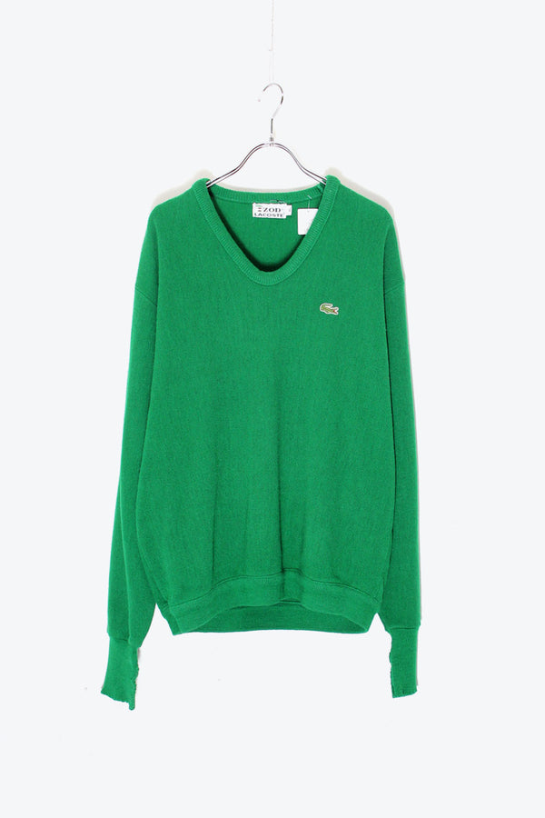 MADE IN USA 70'S V-NECK ACRYLIC KNIT SWEATER / GREEN [SIZE: XL USED]