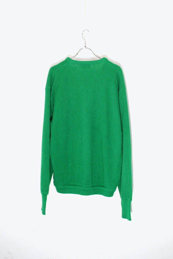 MADE IN USA 70'S V-NECK ACRYLIC KNIT SWEATER / GREEN [SIZE: XL USED]