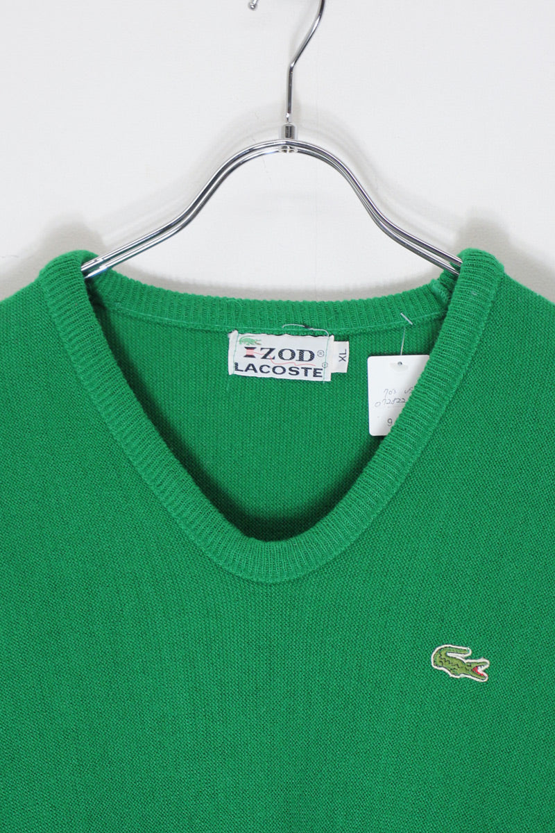 MADE IN USA 70'S V-NECK ACRYLIC KNIT SWEATER / GREEN [SIZE: XL USED]