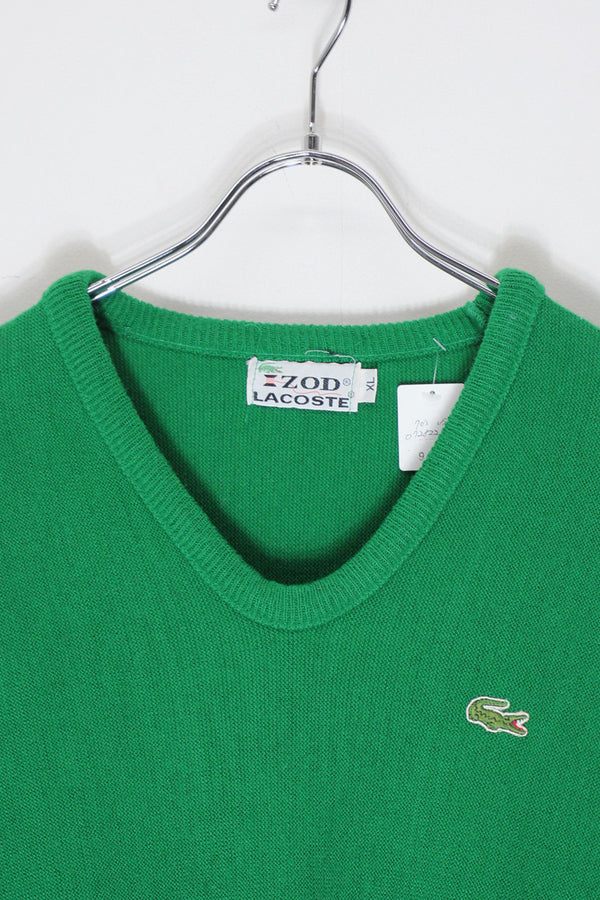 MADE IN USA 70'S V-NECK ACRYLIC KNIT SWEATER / GREEN [SIZE: XL USED]