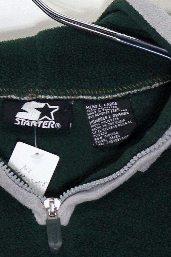 90'S SWITCHING COLOR HALF-ZIP FLEECE JACKET HOODIE / GREEN / GREY [ SIZE: L USED ]