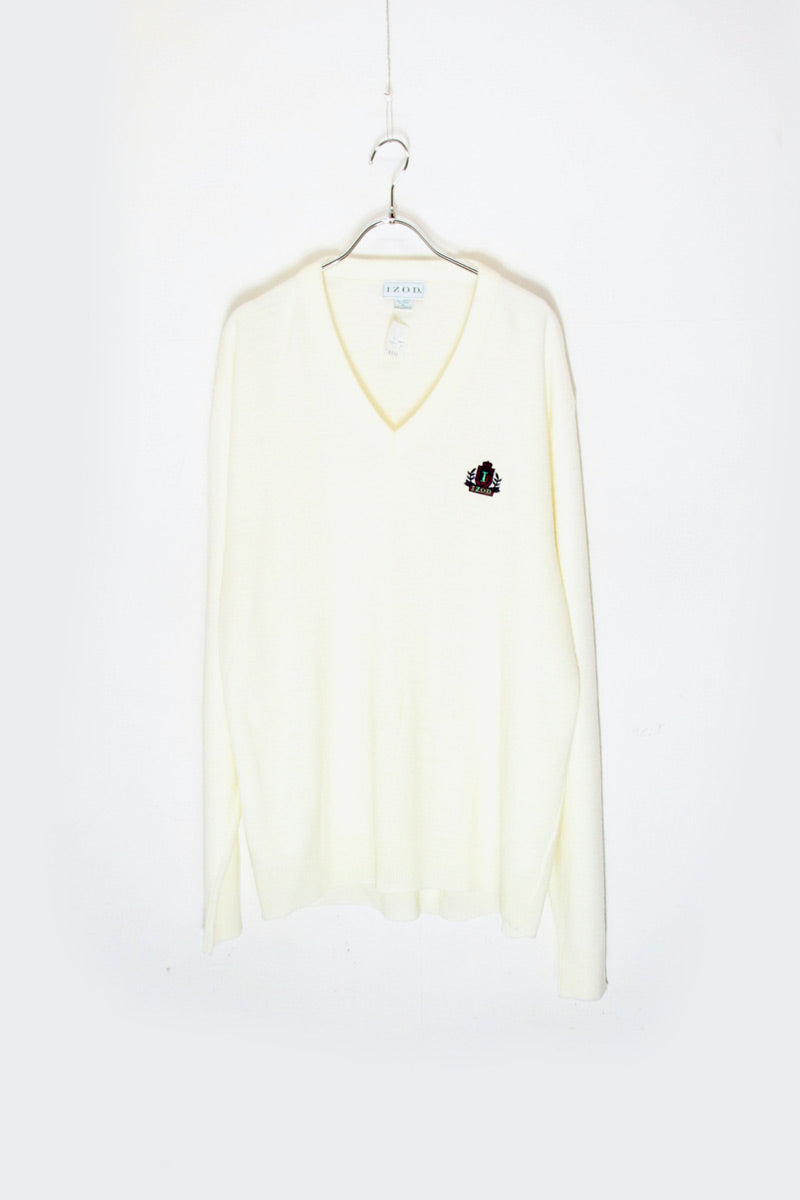 MADE IN MEXICO 90'S V-NECK ACRYLIC KNIT SWEATER / IVORY [SIZE: XL USED]