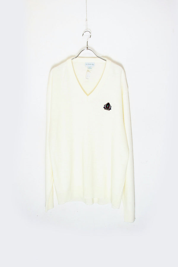 MADE IN MEXICO 90'S V-NECK ACRYLIC KNIT SWEATER / IVORY [SIZE: XL USED]