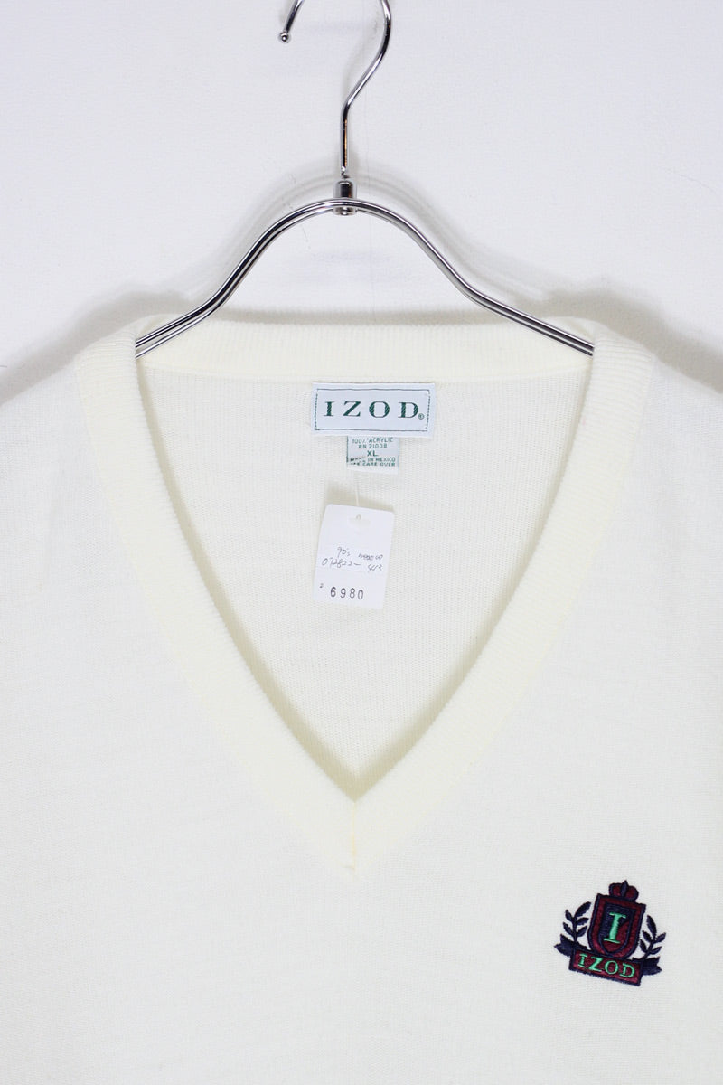 MADE IN MEXICO 90'S V-NECK ACRYLIC KNIT SWEATER / IVORY [SIZE: XL USED]