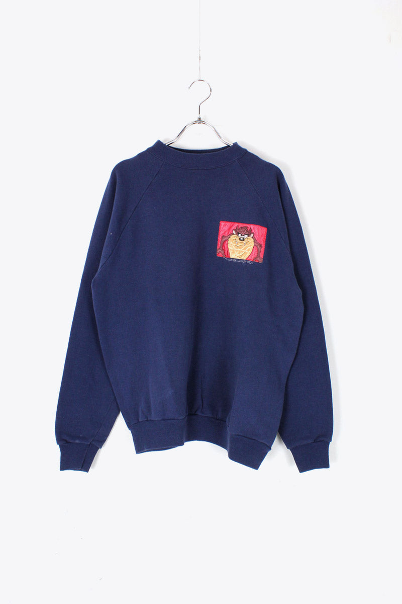 MADE IN USA 90'S WARNER BROTHERS SWEAT SHIRT / NAVY [SIZE: L USED]