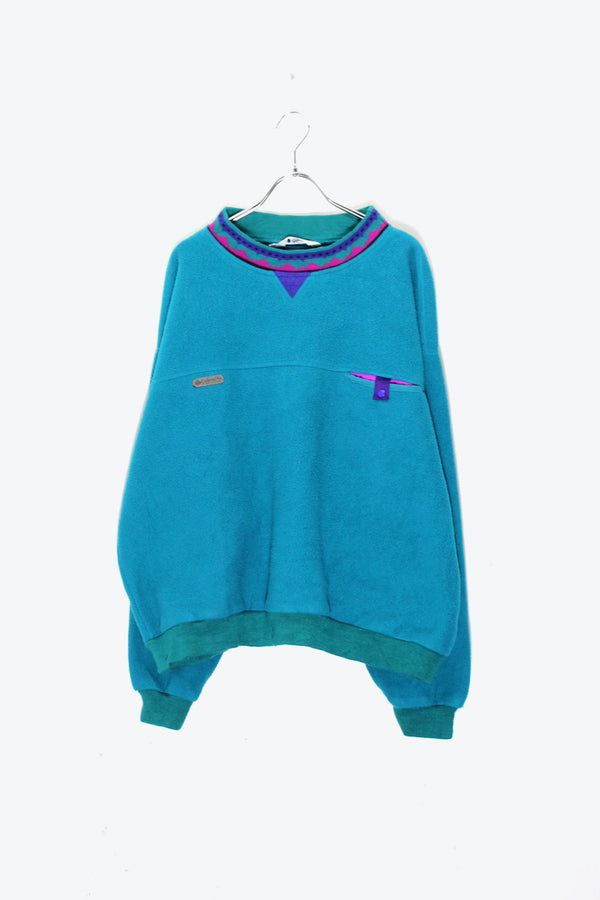MADE IN USA 90'S MOCK NECK FLEECE SWEATSHIRT / EMERALD GREEN [ SIZE: XL USED ]