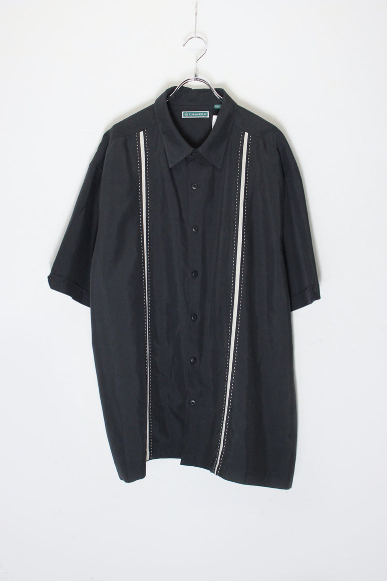 90'S S/S LINE CUBA SHIRT / BLACK [SIZE: XXL DEADSTOCK/NOS]