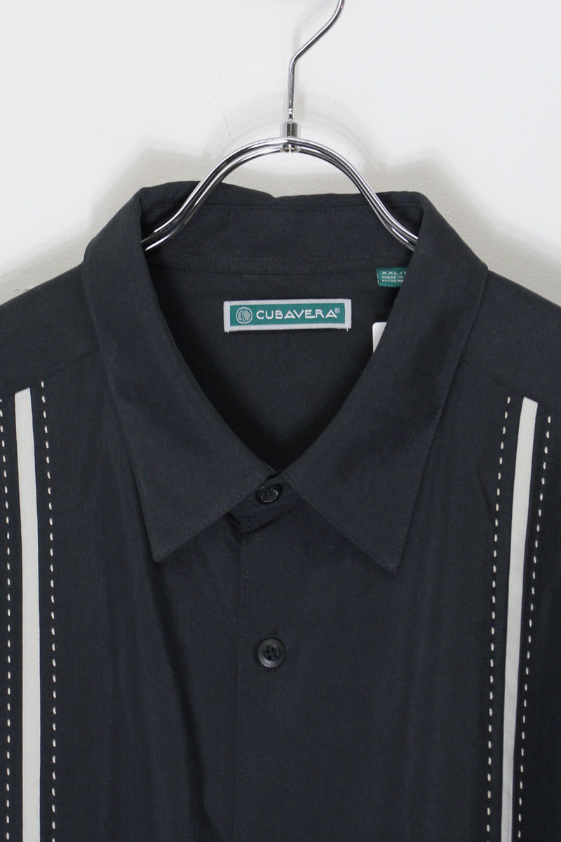 90'S S/S LINE CUBA SHIRT / BLACK [SIZE: XXL DEADSTOCK/NOS]