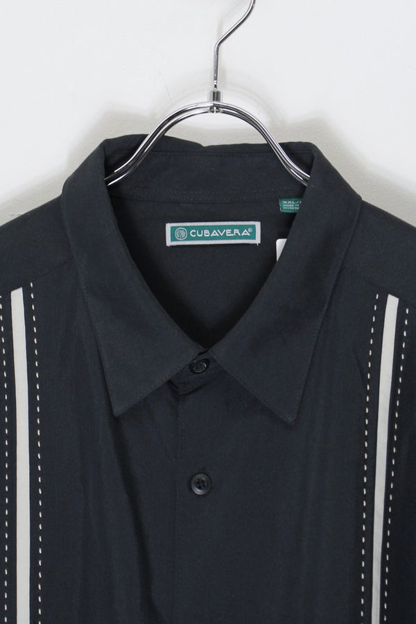90'S S/S LINE CUBA SHIRT / BLACK [SIZE: XXL DEADSTOCK/NOS]