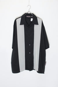 90'S S/S OPEN COLLAR LINE SHIRT / BLACK/GREY [SIZE: XL USED]