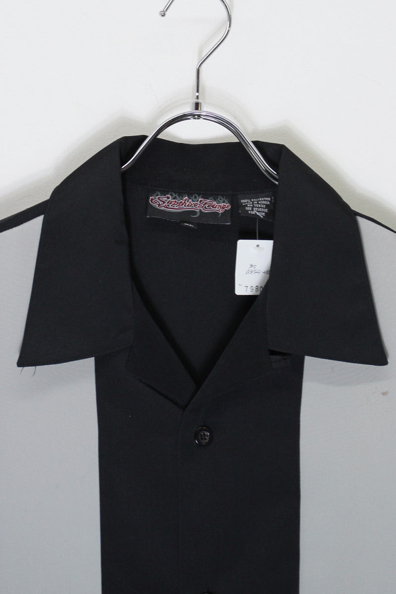 90'S S/S OPEN COLLAR LINE SHIRT / BLACK/GREY [SIZE: XL USED]