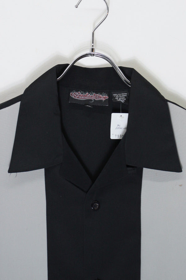 90'S S/S OPEN COLLAR LINE SHIRT / BLACK/GREY [SIZE: XL USED]