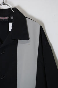 90'S S/S OPEN COLLAR LINE SHIRT / BLACK/GREY [SIZE: XL USED]