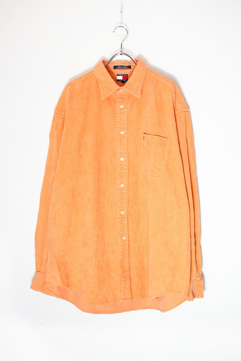 90'S L/S CORDUROY SHIRT / ORANGE [SIZE: XL USED]