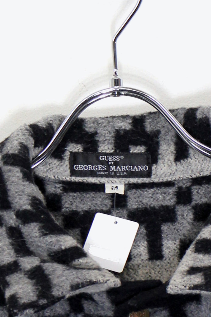MADE IN USA 90'S PATTERN WOOL BUTTON JACKET / BLACK / GREY [ SIZE: M USED ]