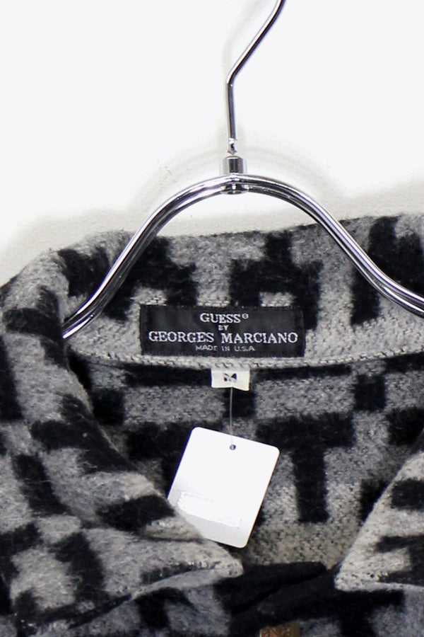 MADE IN USA 90'S PATTERN WOOL BUTTON JACKET / BLACK / GREY [ SIZE: M USED ]