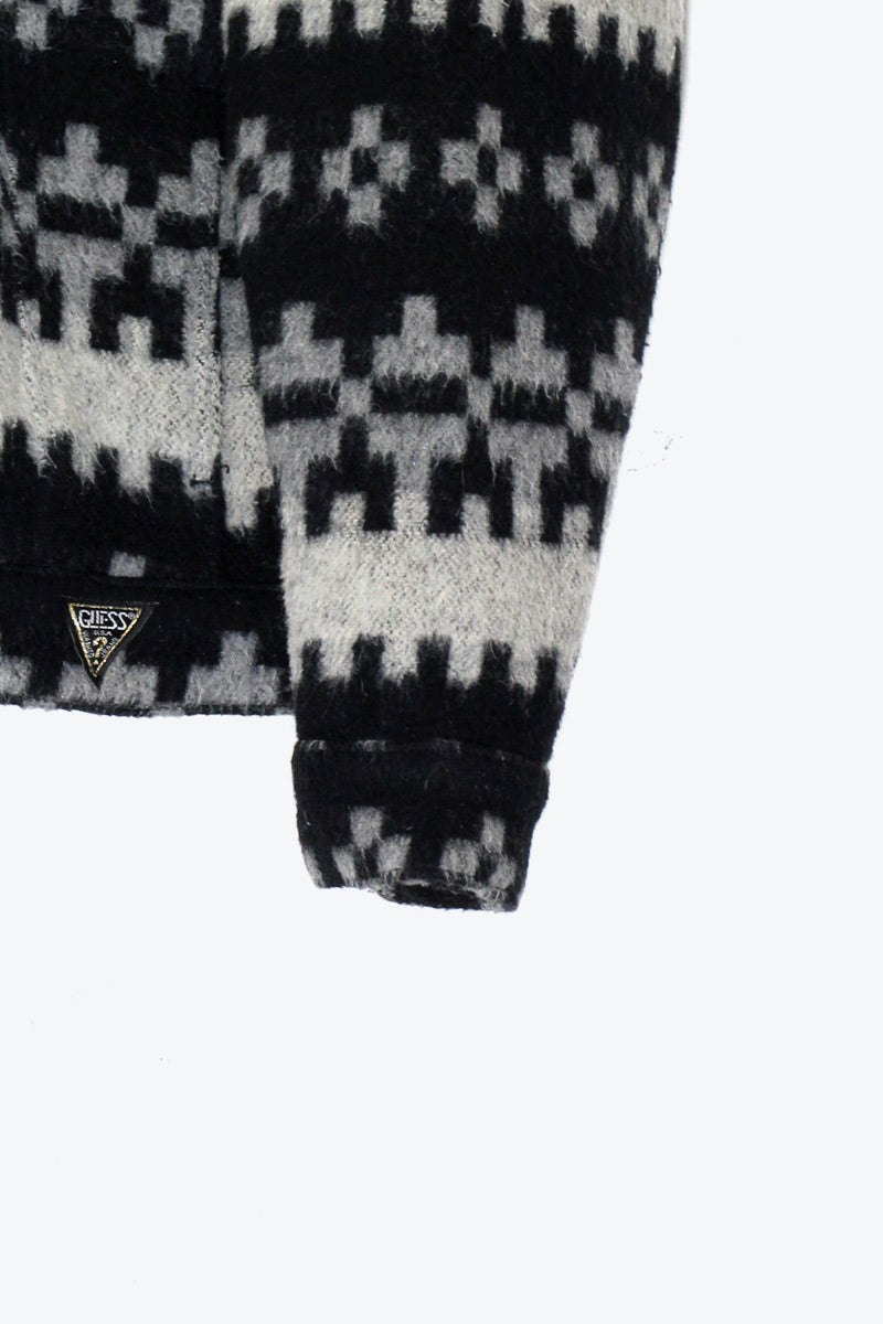 MADE IN USA 90'S PATTERN WOOL BUTTON JACKET / BLACK / GREY [ SIZE: M USED ]