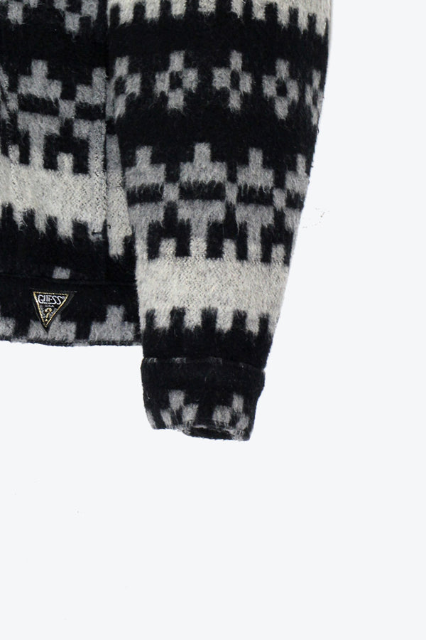 MADE IN USA 90'S PATTERN WOOL BUTTON JACKET / BLACK / GREY [ SIZE: M USED ]
