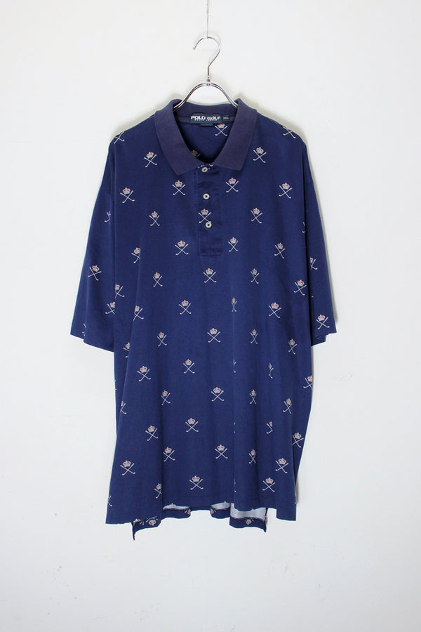90'S S/S PATTERN POLO SHIRT / NAVY [SIZE: XXL USED]
