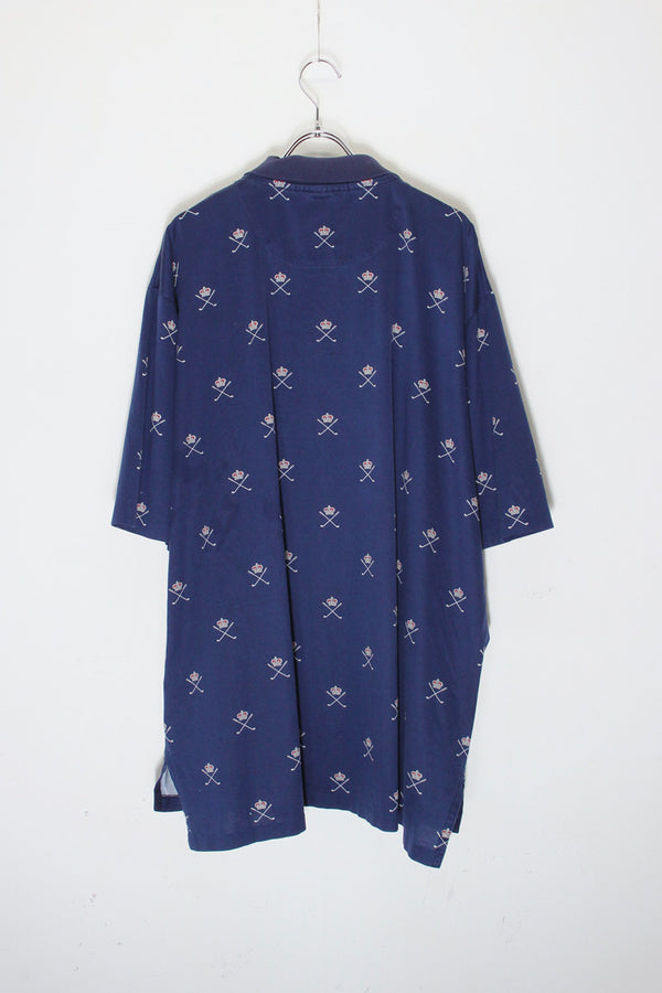 90'S S/S PATTERN POLO SHIRT / NAVY [SIZE: XXL USED]