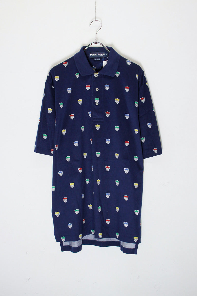 S/S LOGO PRINT POLO SHIRT / NAVY [SIZE: M USED]
