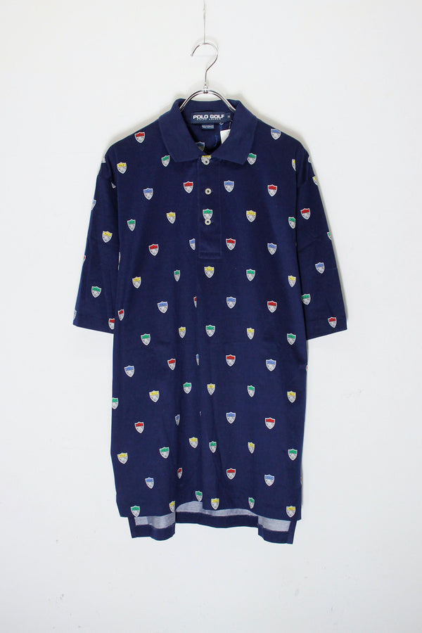 S/S LOGO PRINT POLO SHIRT / NAVY [SIZE: M USED]